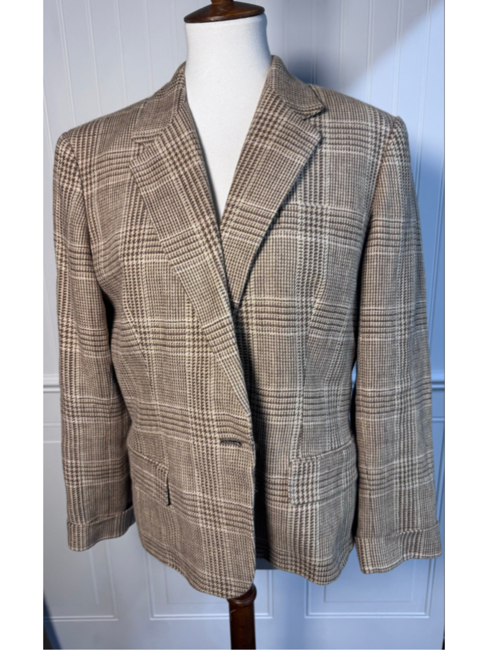 Women's Lauren Ralph Lauren Linen Plaid Blazer, Size 16, Beige and Brown